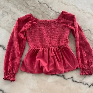 Charming Red Floral Smocked Kids Blouse